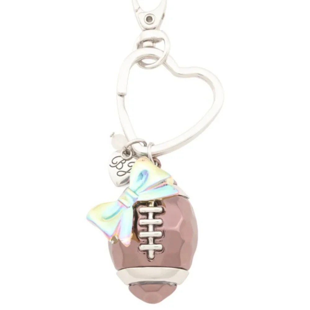 NWT BETSEY JOHNSON Football Bow Heart Key Fob Purse Charm Keychain w/ Gift Box